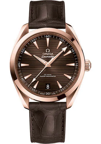 Modern design square dial watches   Omega Aqua Terra 150M Co-Axial Master Chronometer Watch - 41 mm Sedna Gold Case - Brown Dial - Brown Leather Strap - 220.53.41.21.13.001