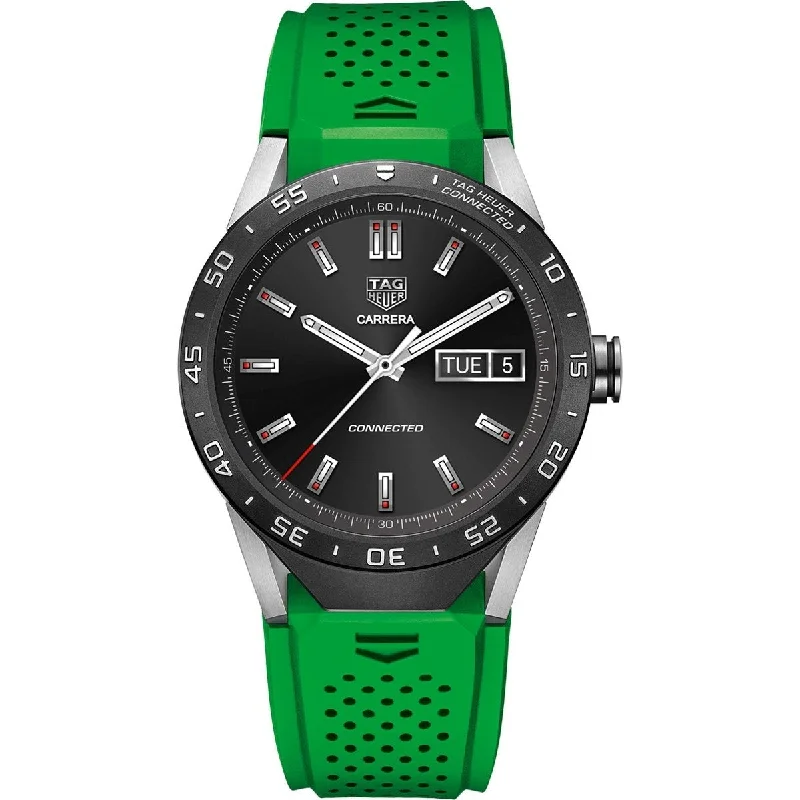 Watches with a luxurious look Tag Heuer Connected Quartz Smartwatch Android 4.3+ IOS 8.2+ Bluetooth Gyroscope sensor Haptic engine Microphone Black Dial Men's Watch SAR8A80.FT6059 Watches with a luxurious look Tag Heuer Connected Quartz Smartwatch Android 4.3+ IOS 8.2+ Bluetooth Gyroscope sensor Haptic engine Microphone Black Dial Men's Watch SAR8A80.FT6059