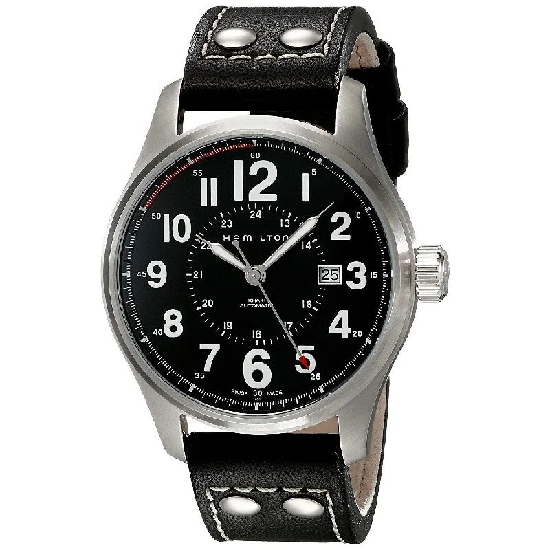 Formal watches for business people   Hamilton Men's H70615733 Khaki Officer Automatic Black Leather Watch