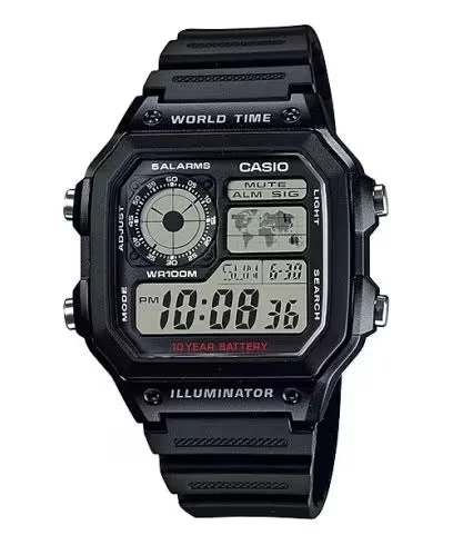 watches with custom engravings for gifts   Casio Watch Digital World Time Illuminator Black AE-1200WH - 1AVDF