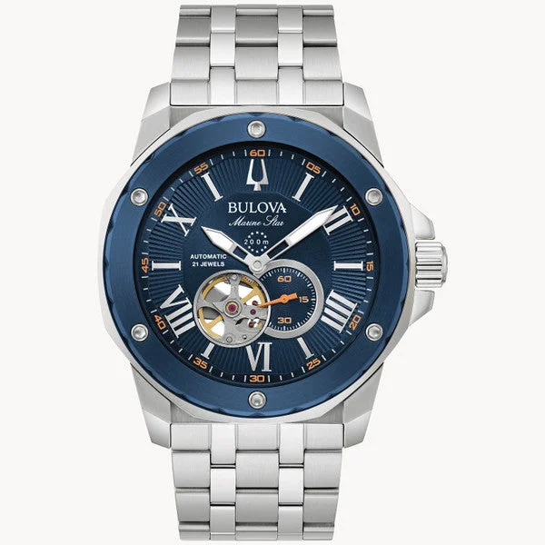 minimalistic watches for men with leather bands Bulova 98A302 Marine Star Series A Blue Dial Automatic minimalistic watches for men with leather bands Bulova 98A302 Marine Star Series A Blue Dial Automatic