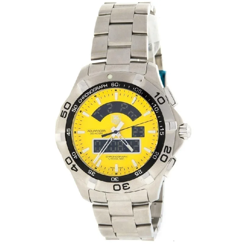 minimalistic watches for men with leather bands   Tag Heuer Men's CAF1011.BA0821 Aquaracer Analog-Digital Stainless Steel Watch