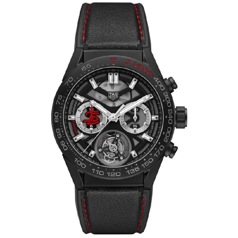 Vintage style quartz watches   Tag Heuer Men's CAR5A91.FT6162 Carrera Chronograph Black Leather Watch