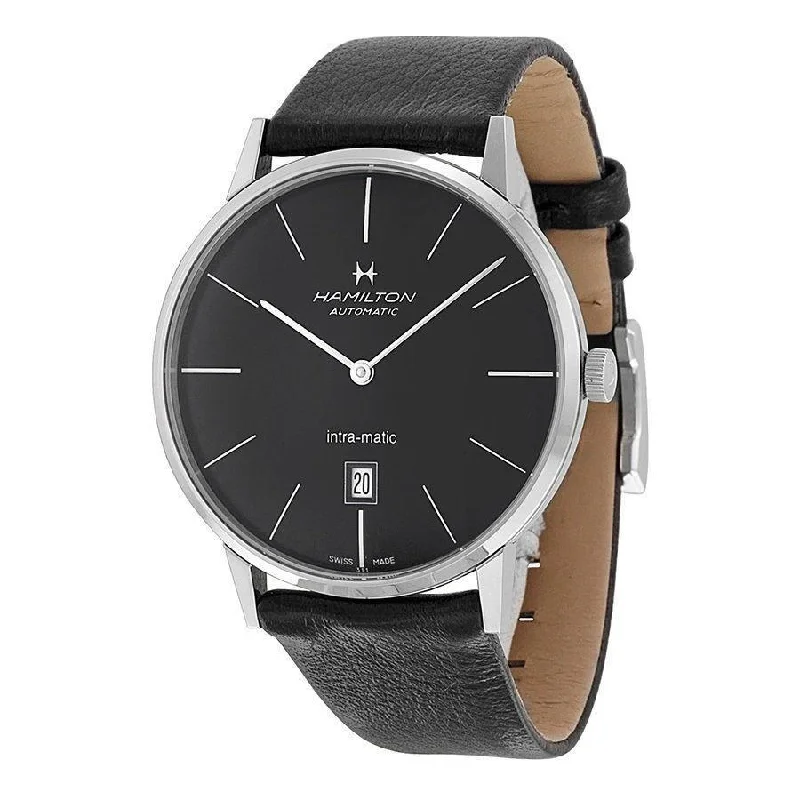 Watches with a stylish look   Hamilton Men's H38755731 Intra-Matic Automatic Black Leather Watch