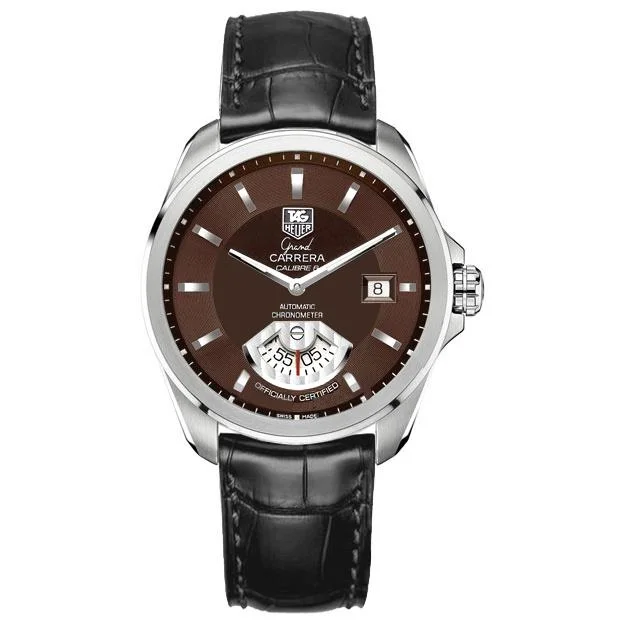 Formal watches for evening events   Tag Heuer Men's WAV511C.FC6224 Grand Carrera Black Leather Watch