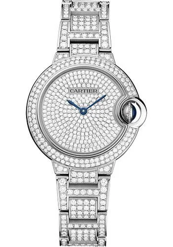 stylish watches for casual wear   Cartier Ballon Bleu de Cartier Watch - 33 mm White Gold Diamond Case - Diamond Paved Dial - Diamond Bracelet - HPI00562