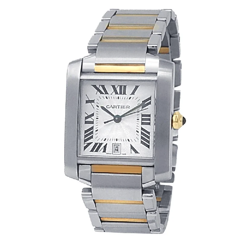 elegant dress watches for formal events   Cartier Tank Francaise 18k Yellow Gold Stainless Steel Automatic Silver Men's Watch W51005Q4