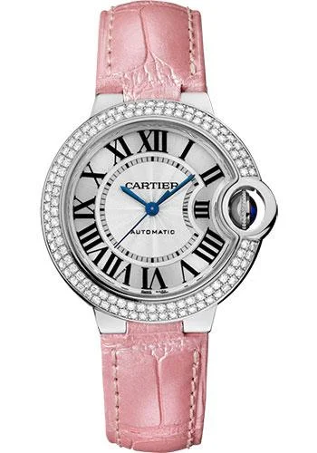 Watches for special occasions Cartier Ballon Bleu de Cartier Watch - 33 mm White Gold Diamond Case - Pearly Pink Alligator Strap - WE902067 Watches for special occasions Cartier Ballon Bleu de Cartier Watch - 33 mm White Gold Diamond Case - Pearly Pink Alligator Strap - WE902067