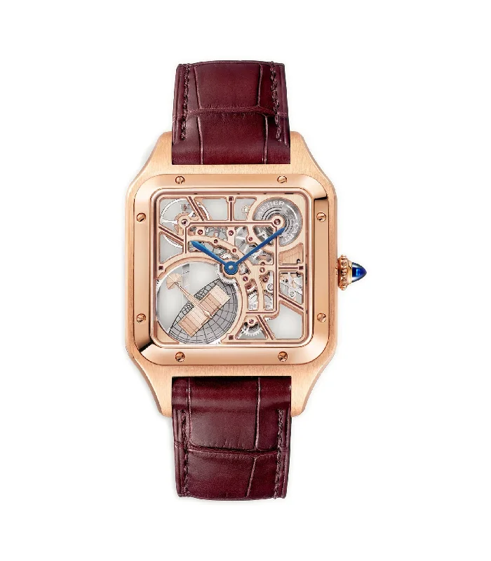 Watches made for exclusive collectors   31mm Large Santos-Dumont 18k RG Skeleton Dial