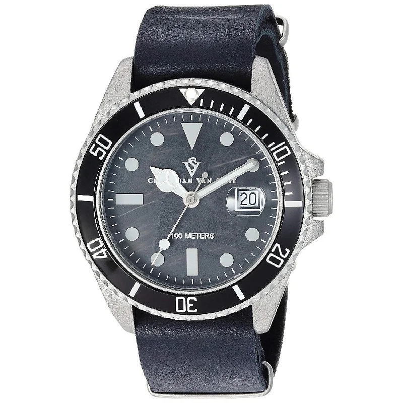 elegant dress watches for formal events   Christian Van Sant Men's CV5200B Montego Vintage Black Leather Watch