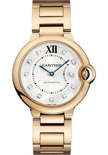 Watches with leather straps and quick release clasps Cartier Ballon Bleu de Cartier Watch - Medium Pink Gold Case - Diamond Dial - WE902026 Watches with leather straps and quick release clasps Cartier Ballon Bleu de Cartier Watch - Medium Pink Gold Case - Diamond Dial - WE902026