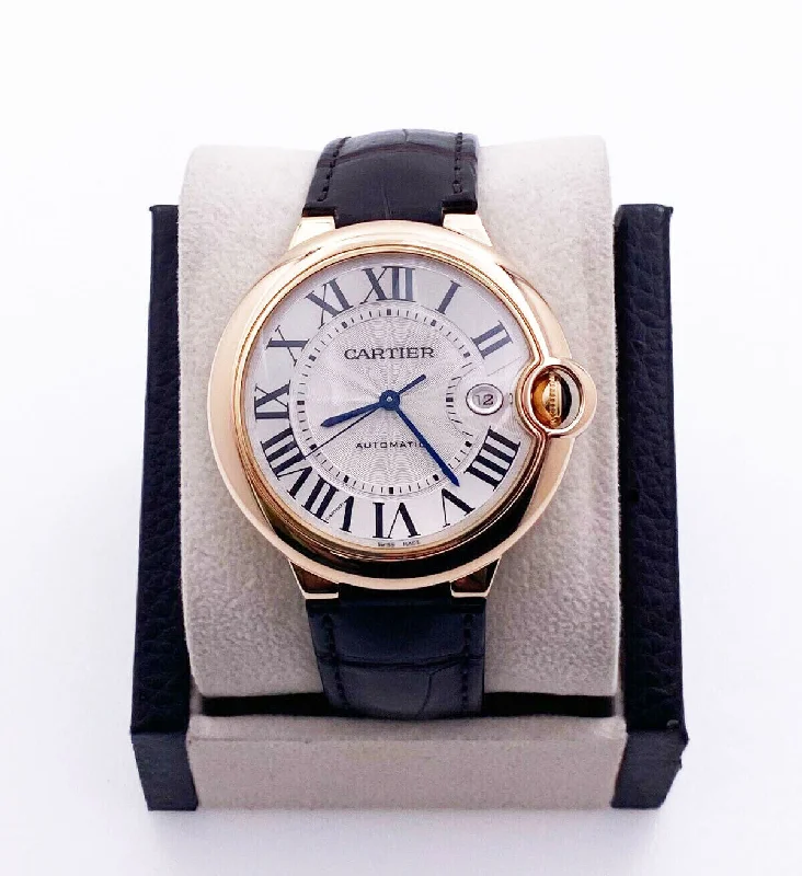 Formal watches for business people   Cartier Ballon Blue 2999 WGBB0030 42mm 18K Rose Gold Leather Strap