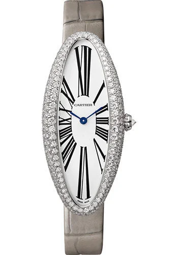 best luxury watches for men   Cartier Baignoire AllongŽe Watch - 47 mm White Gold Diamond Case - Light Gray Strap - WJBA0007