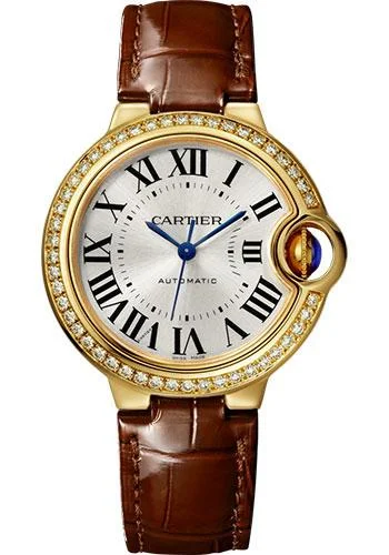 Men's dress watches with slim profile Cartier Ballon Bleu de Cartier Watch - 33 mm Yellow Gold Diamond Case - Brown Strap - WJBB0040 Men's dress watches with slim profile Cartier Ballon Bleu de Cartier Watch - 33 mm Yellow Gold Diamond Case - Brown Strap - WJBB0040