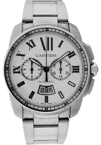 Watches with adjustable straps for a perfect fit   Cartier Calibre de Cartier Chronograph Watch - 42 mm Steel Case - Silver Dial - W7100045