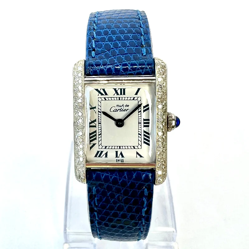 Luxury brand automatic watches for men   CARTIER TANK Quartz 20mm Silver 0.67TCW Diamond Watch