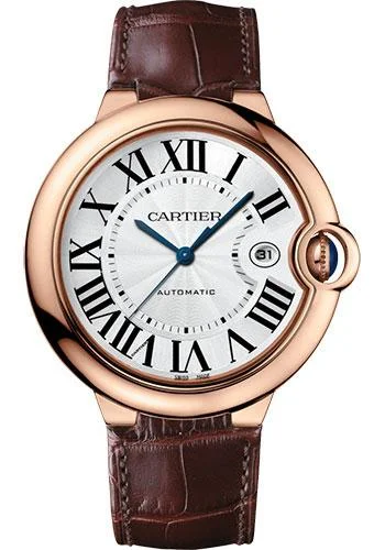 Formal watches for business people   Cartier Ballon Bleu de Cartier Watch - 42 mm Pink Gold Case - Silver Opaline Dial - Brown Leather Strap - WGBB0030