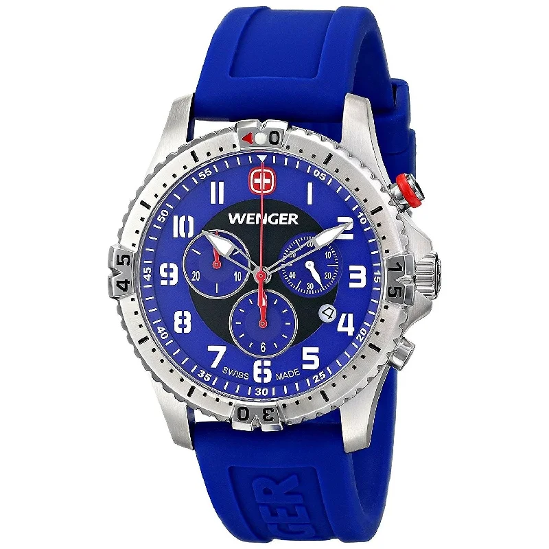 classic pocket watches for collectors   Wenger Men's 77057 Squadron Chronograph Blue Silicone Watch